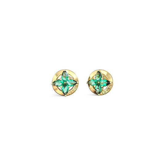 Groene Guess oorbellen met elegante gouden details en trendy ontwerp.