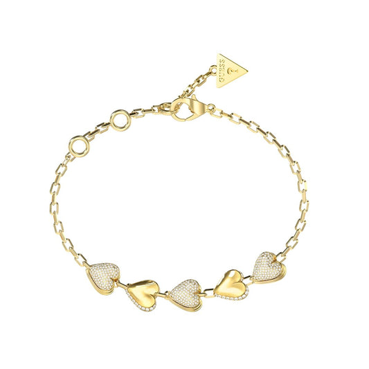 Gouden Guess armband met hartjes, luxueus en stijlvol ontwerp voor dames.