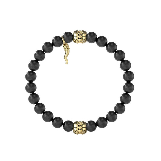 Zwarte Guess armband voor dames met elegante kralen en gouden details.