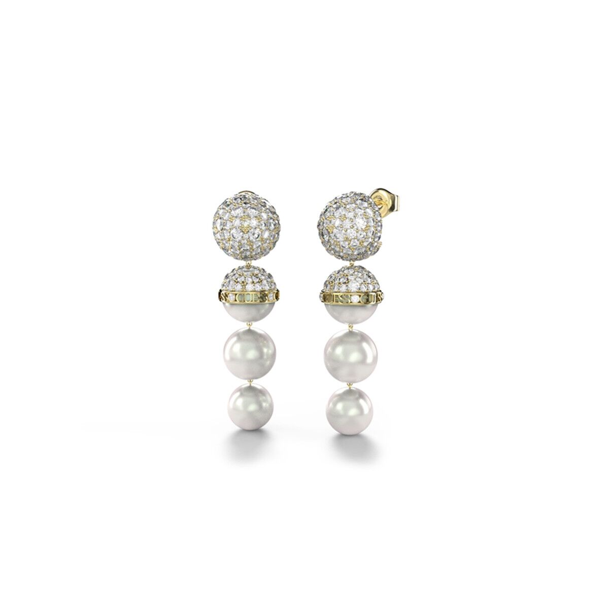 Elegante Guess oorbellen met sprankelende stenen en parelachtige details.
