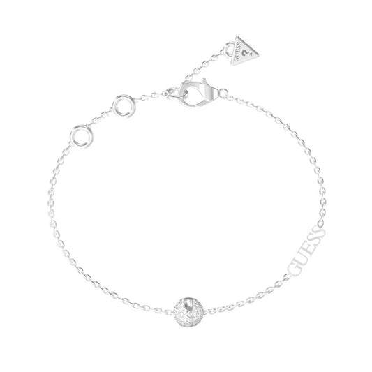 Zilverkleurige Guess armband voor dames met elegante schakels en logo.