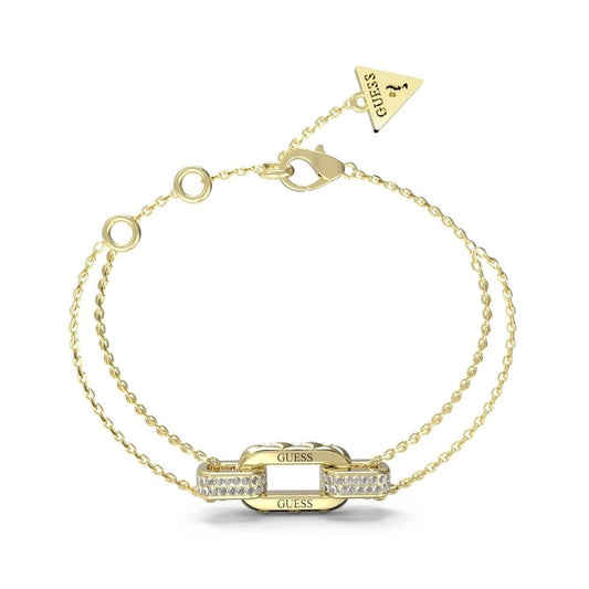 Gouden Guess damesarmband JUBB04581JWYGS met elegante details en strass-steentjes.