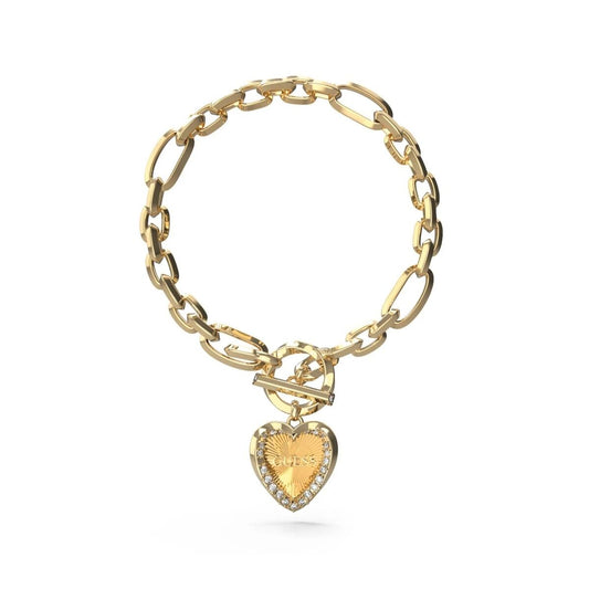 Zilverkleurige Guess armband voor dames met bicolor afwerking en hartvormige hanger.