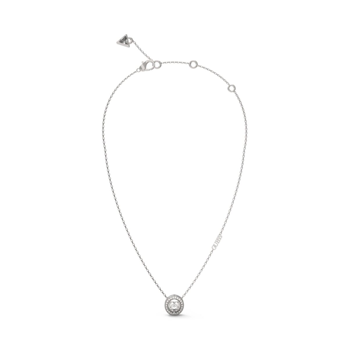 Zilverkleurige Guess ketting van 45 cm met een elegante, ronde hanger.