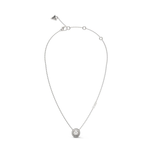 Zilverkleurige Guess ketting van 45 cm met een elegante, ronde hanger.