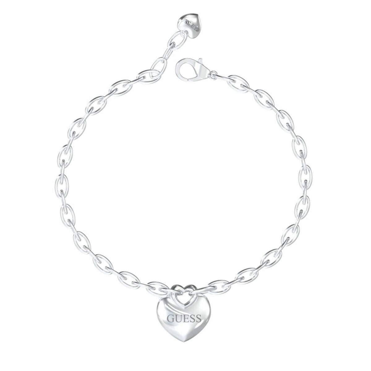 Zilverkleurige Guess armband met hartvormige hanger en elegante schakels.