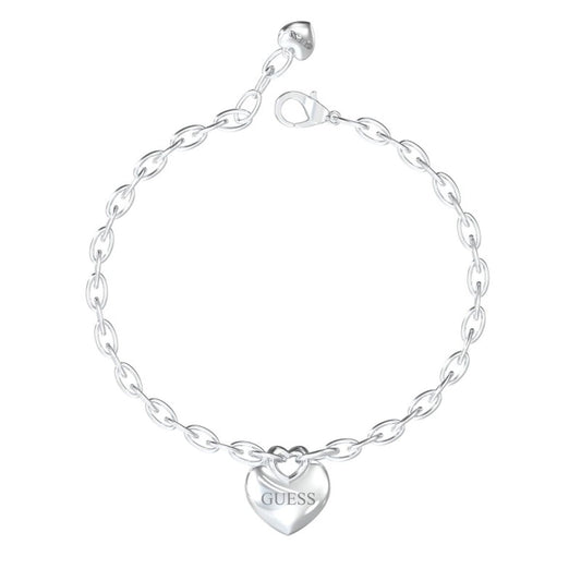 Zilverkleurige Guess armband met hartvormige hanger en elegante schakels.