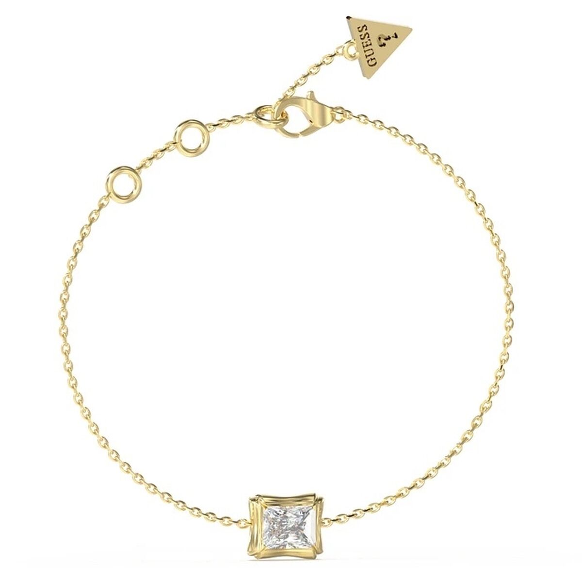 Gouden Guess armband voor dames met een elegante, luxe uitstraling en een sprankelende steen.