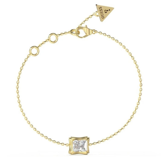 Gouden Guess armband voor dames met een elegante, luxe uitstraling en een sprankelende steen.