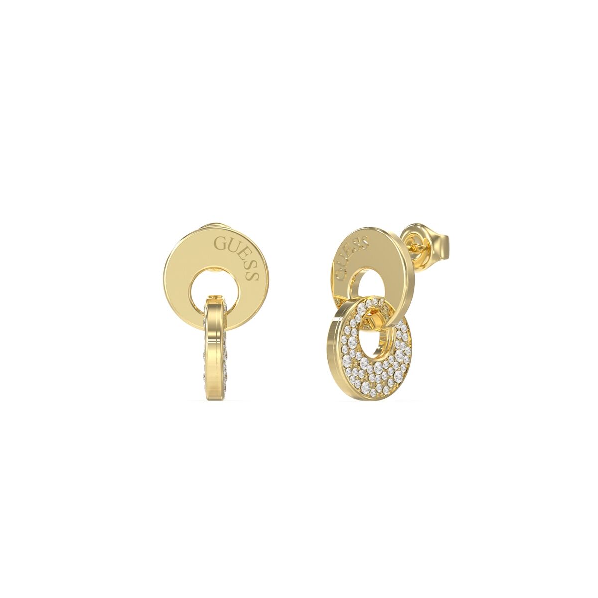 Gouden Guess oorbellen met een elegant ontwerp en glinsterende details.