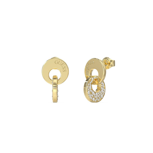 Gouden Guess oorbellen met een elegant ontwerp en glinsterende details.