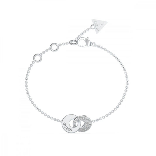 Zilverkleurige Guess armband voor dames met stijlvolle schakels en logo.