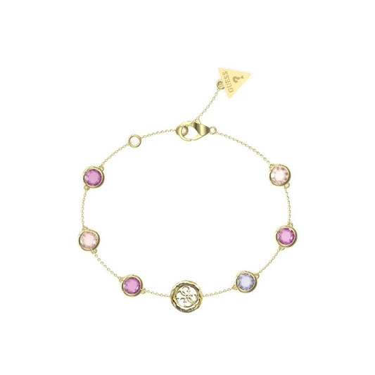 Gouden Guess armband voor dames met kleurrijke stenen en elegante details.