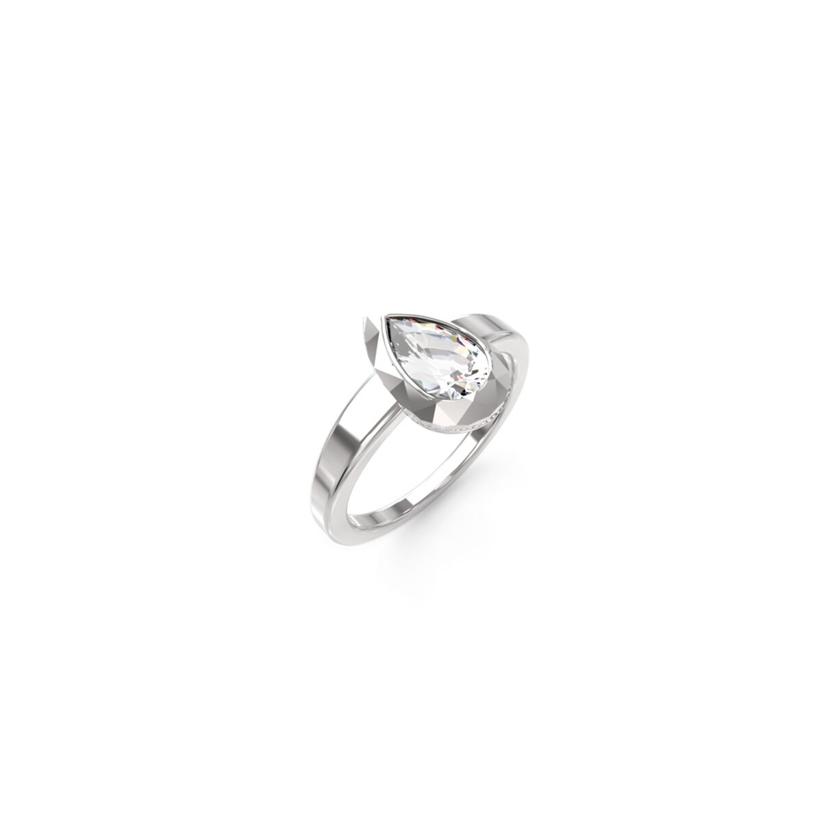 Zilverkleurige Guess ring voor dames met een elegante druppelvormige steen.