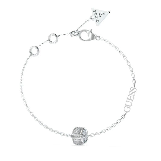 Zilverkleurige Guess armband met elegant design en glinsterende details.