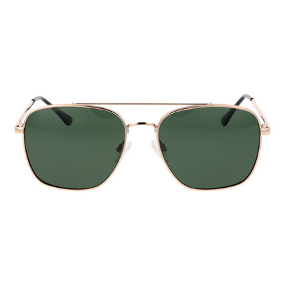 Trendy Replay zonnebril voor heren met groene glazen en gouden montuur, frontaanzicht.