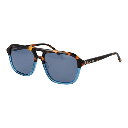 Replay zonnebril voor heren met UV400 bescherming en een stijlvol design in bruin en blauw.