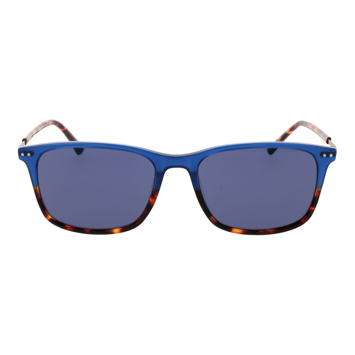 Blauwe Replay zonnebril met trendy design en UV400-bescherming, frontaanzicht.