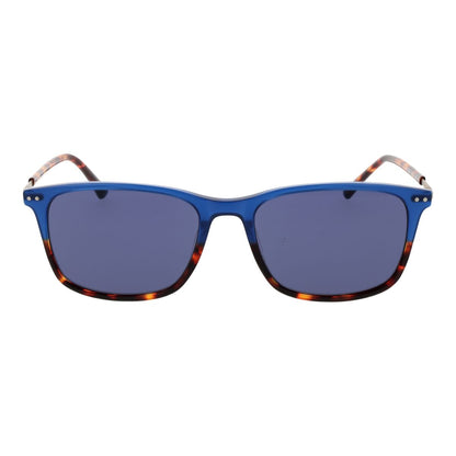 Blauwe Replay zonnebril met trendy design en UV400-bescherming, frontaanzicht.