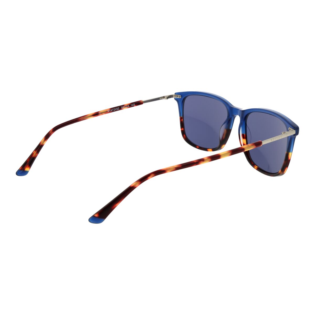Zijaanzicht van de Replay zonnebril met blauwe glazen en tortoise montuur.