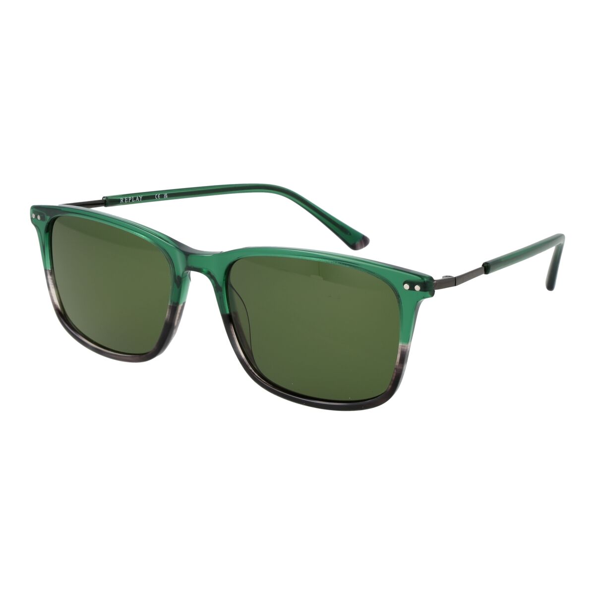 Trendy Replay zonnebril voor heren in groen met UV400 bescherming.