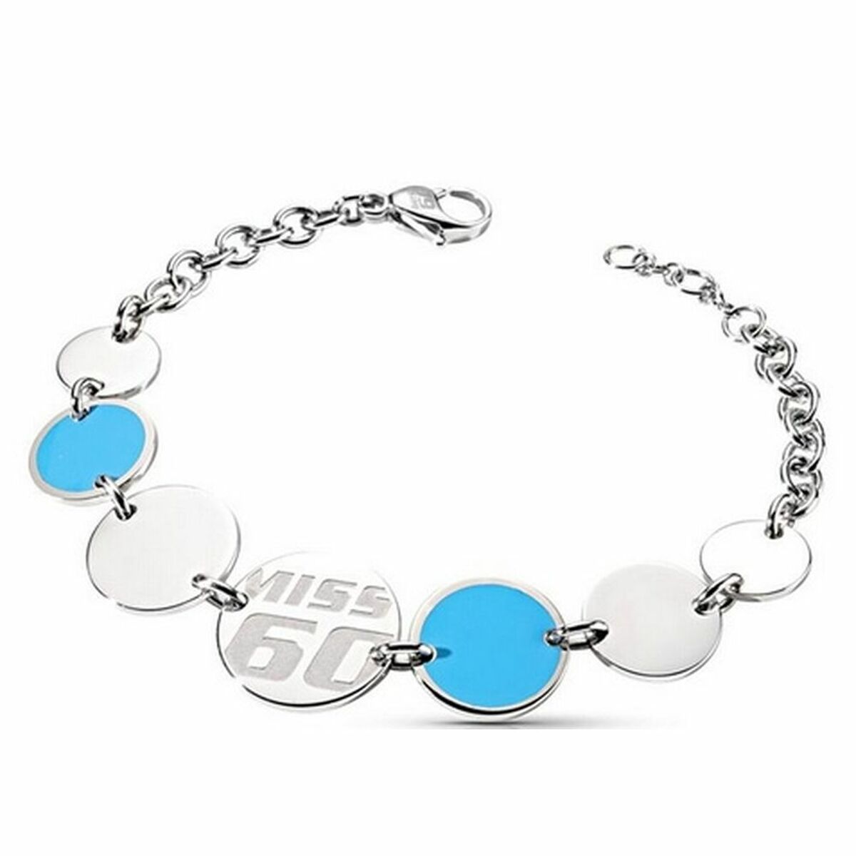 Zilverkleurige Miss Sixty armband met ronde schakels en blauwe accenten.