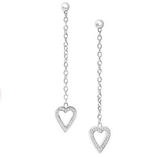 Elegante Brosway oorbellen met een hartvormige hanger en glinsterende details.