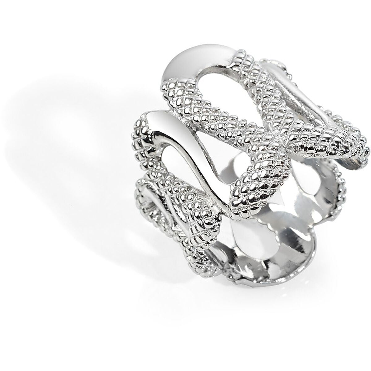 Zilverkleurige Just Cavalli ring met elegant design en verfijnde afwerking.