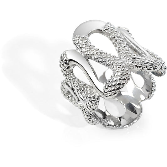 Zilverkleurige Just Cavalli ring met elegant design en verfijnde afwerking.