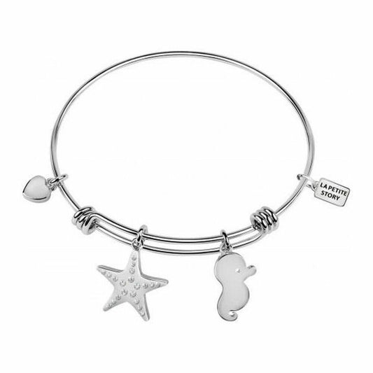Verstelbare grijs-zilveren armband van La Petite Story met drie charmante bedels.