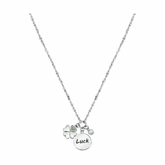 Zilveren La Petite Story damesketting met 'Luck' hanger en klavertje vier.