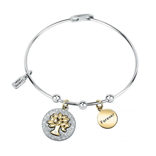 Verstelbare La Petite Story armband in roestvrij staal met gouden en zilveren details.