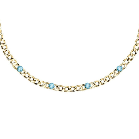 Morellato ketting voor dames met gouden schakels en blauwe stenen.