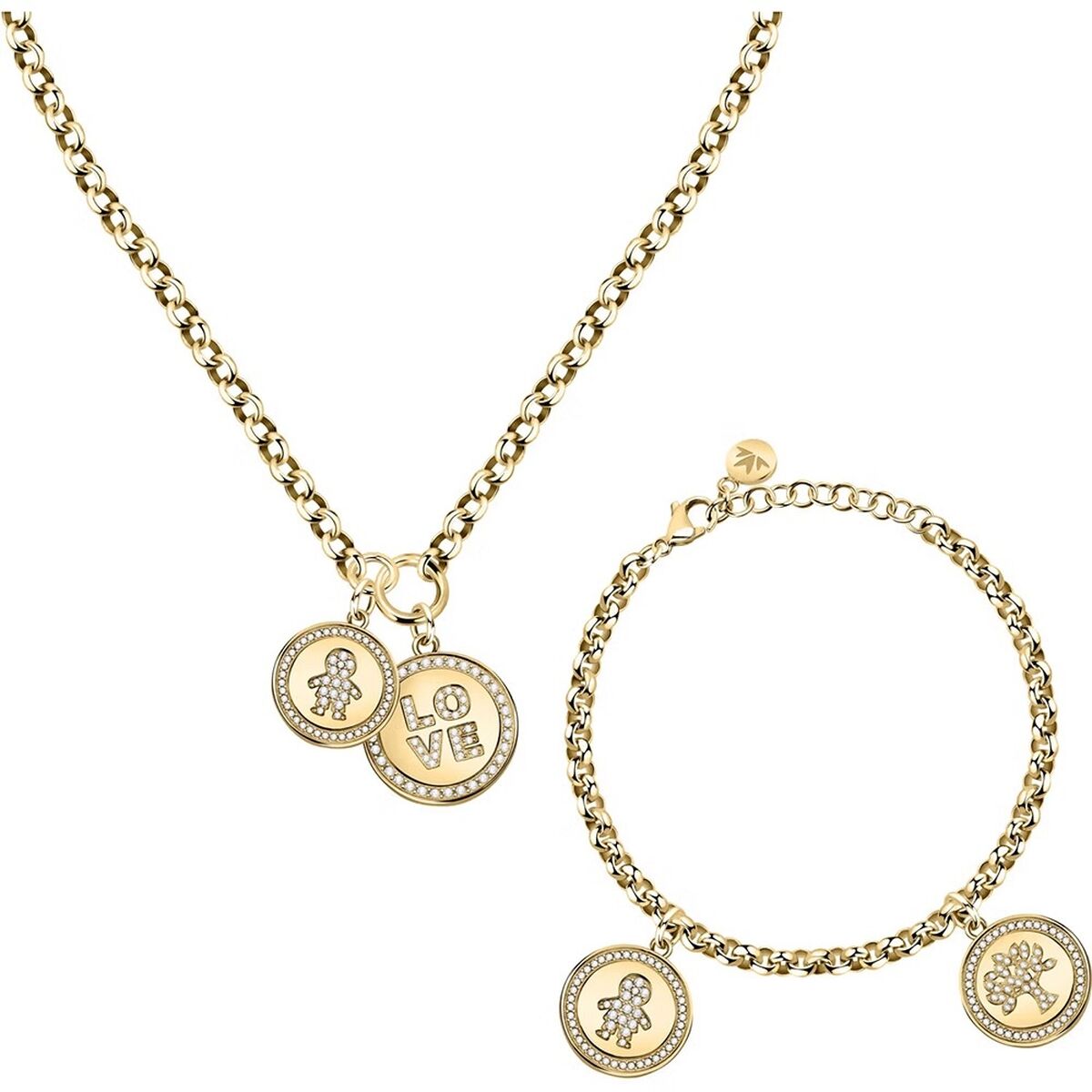 Morellato damesketting van roestvrij staal met gouden schakels en charmante bedels.