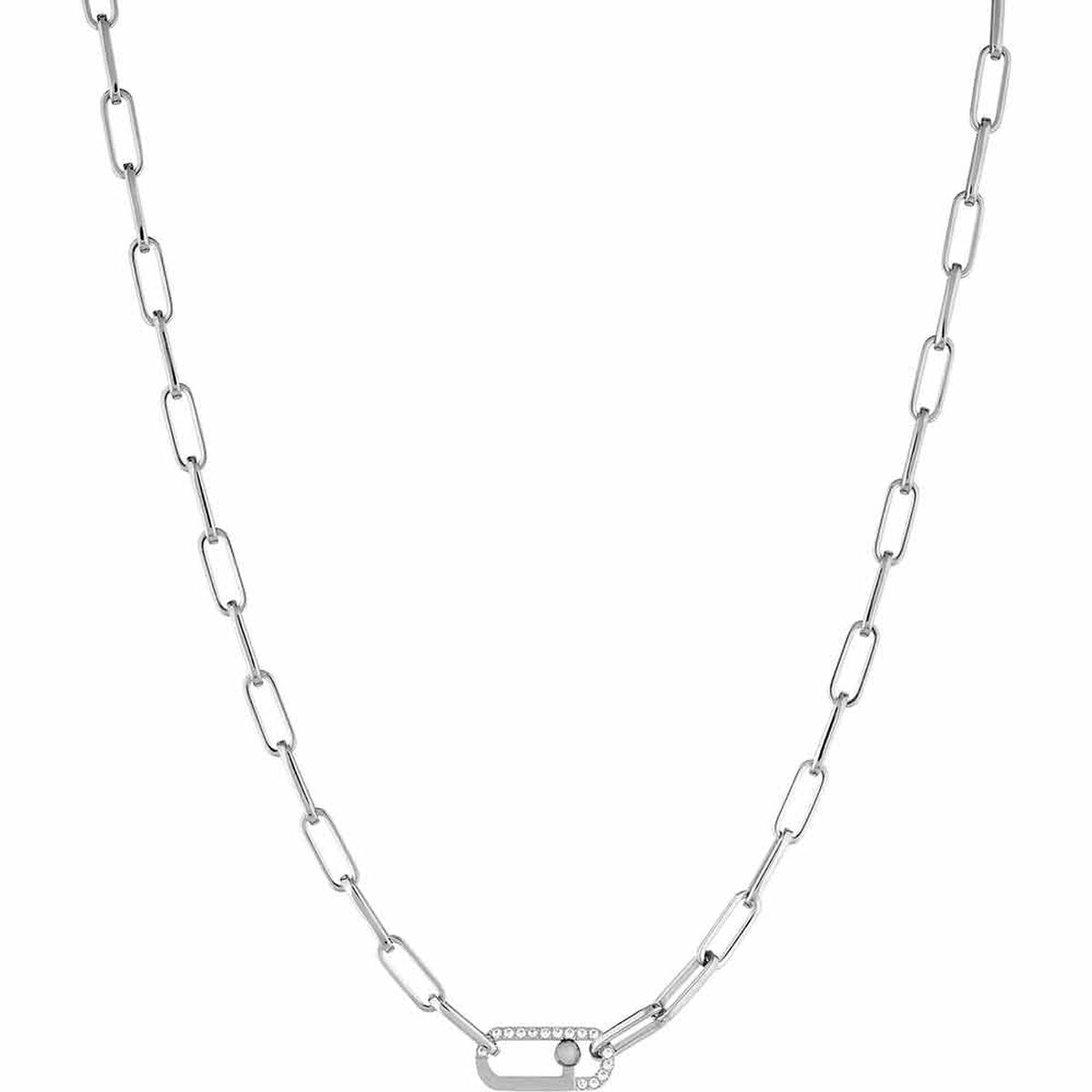 Detail van de zilverkleurige LIU JO damesketting met schakels en sluiting.