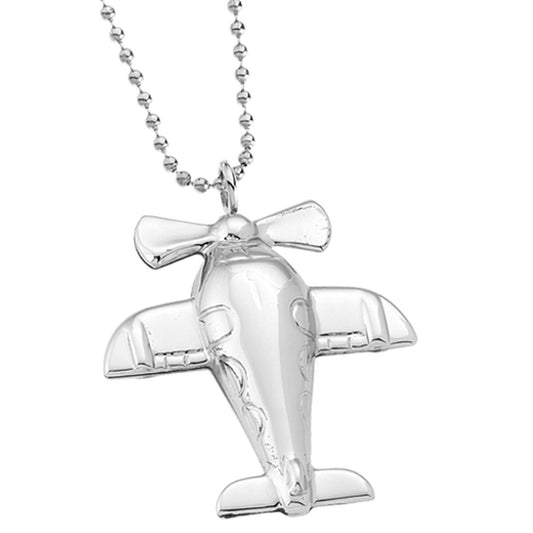Zilveren Manuel Zed ketting met vliegtuighanger, elegant en uniek ontwerp.