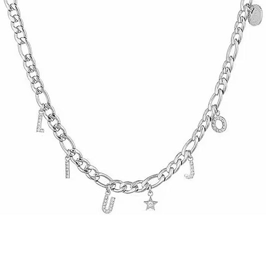 Zilverkleurige LIU JO ketting met elegante schakels en bedels.