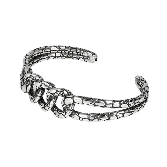 Zilverkleurige armband voor dames van Albert M. met elegant ontwerp en knoopdetail.