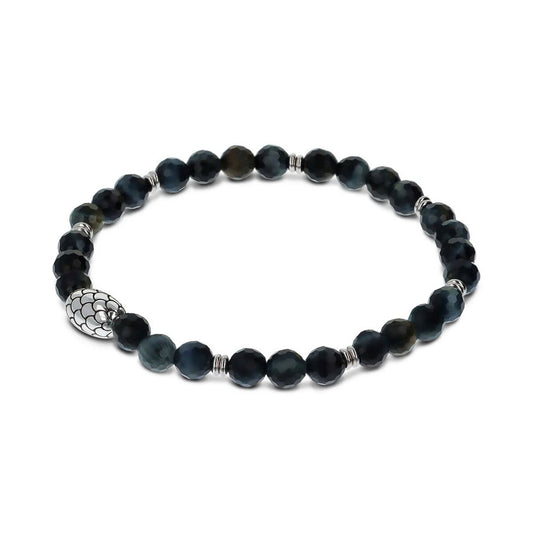 Zwarte elegante armband voor dames van Albert M., met glanzende kralen en een zilveren sluiting.