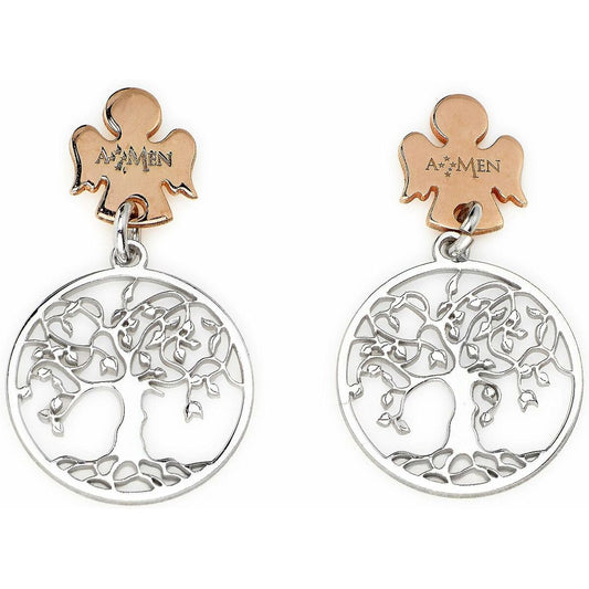 Elegante Amen oorbellen met een tijdloos boomdesign in zilver en roségoud.