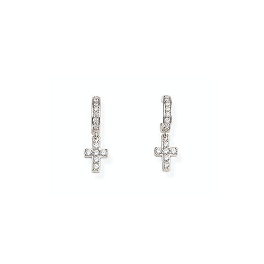 Elegante zilverkleurige Amen oorbellen met een kruisje, perfect voor elke gelegenheid.