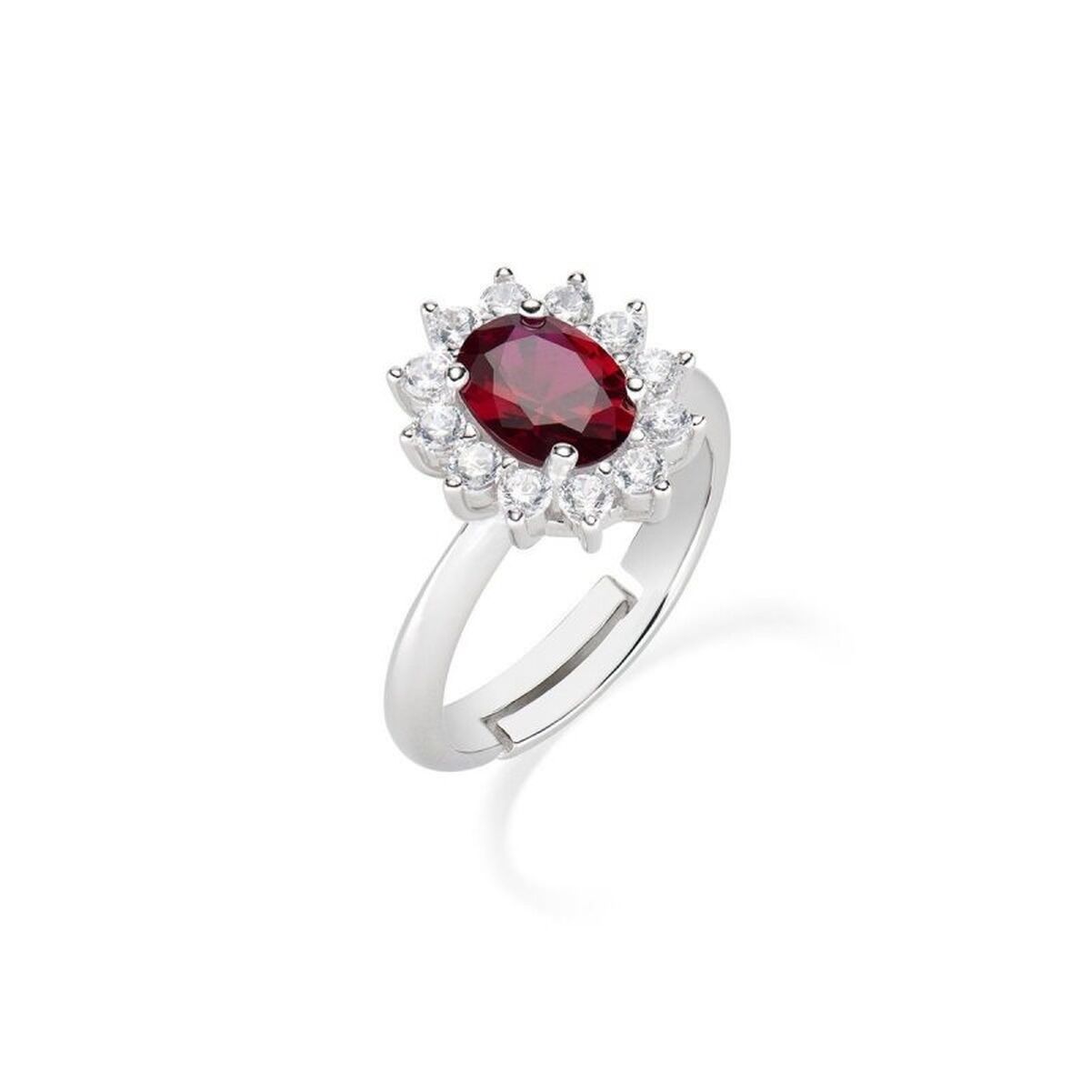 Amen Ring Dames maat 16 met elegante metaal afwerking en rode steen.