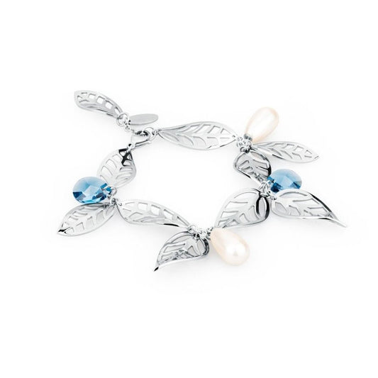 Brosway BLS11 armband van roestvrij staal met elegante bladeren en blauwe kristallen.