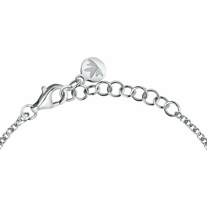 Detail van de zilveren Morellato armband met sluiting en merklogo.