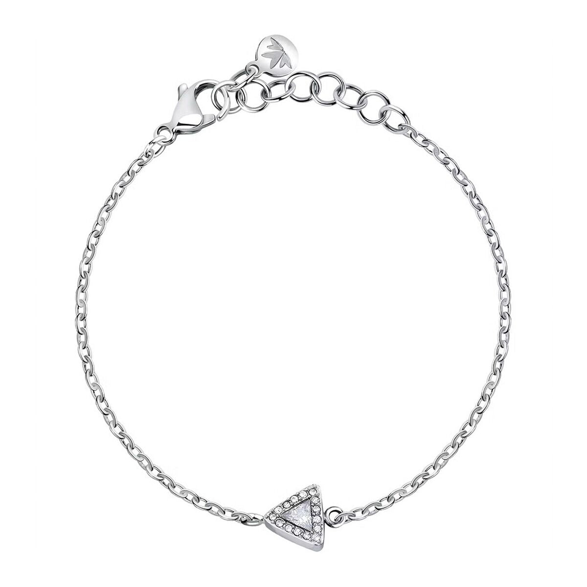 Zilverkleurige Morellato armband met elegante driehoekige hanger en sprankelende details.