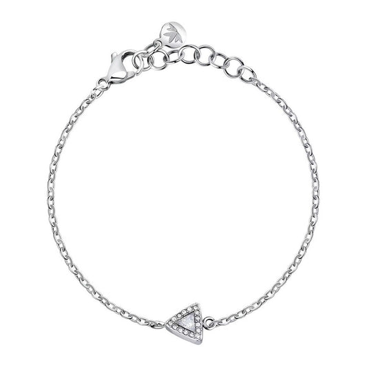 Zilverkleurige Morellato armband met elegante driehoekige hanger en sprankelende details.