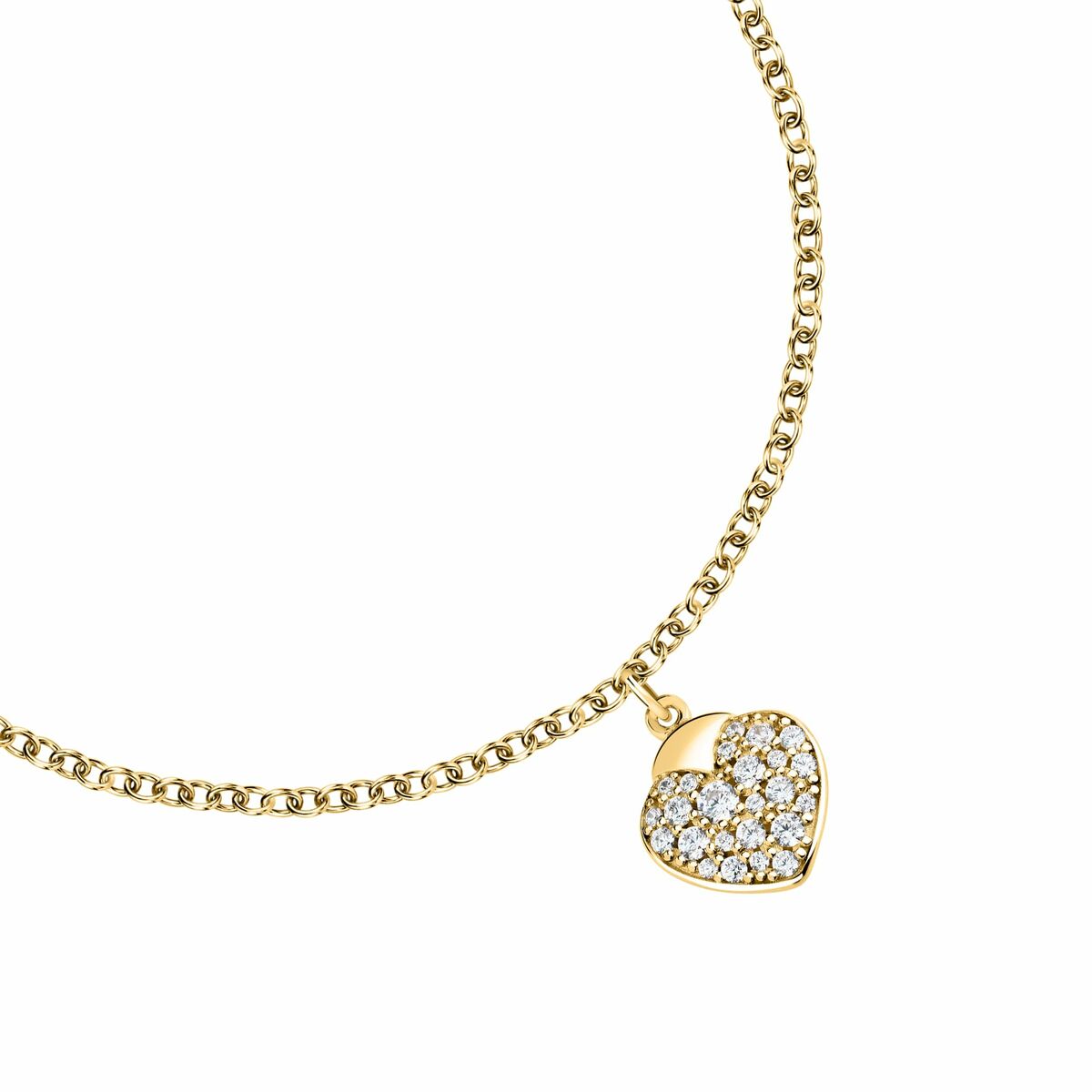 Detail van de Morellato armband met een gouden hartje versierd met strass.