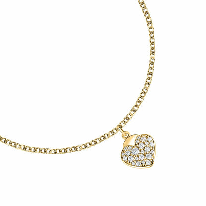 Detail van de Morellato armband met een gouden hartje versierd met strass.