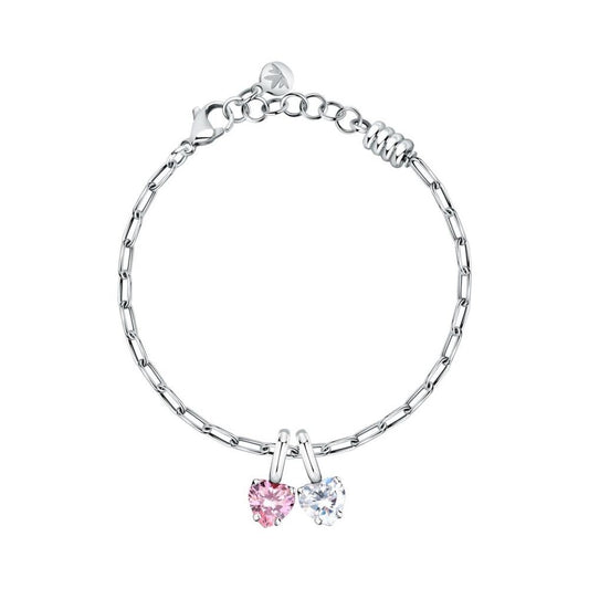 Morellato DROPS zilverkleurige armband met twee hartvormige edelstenen.