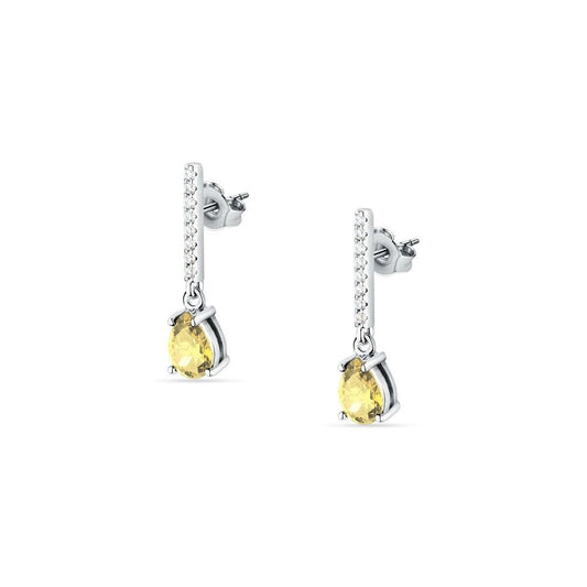 Zilverkleurige Morellato oorbellen met gele steen en elegante hangende vorm.